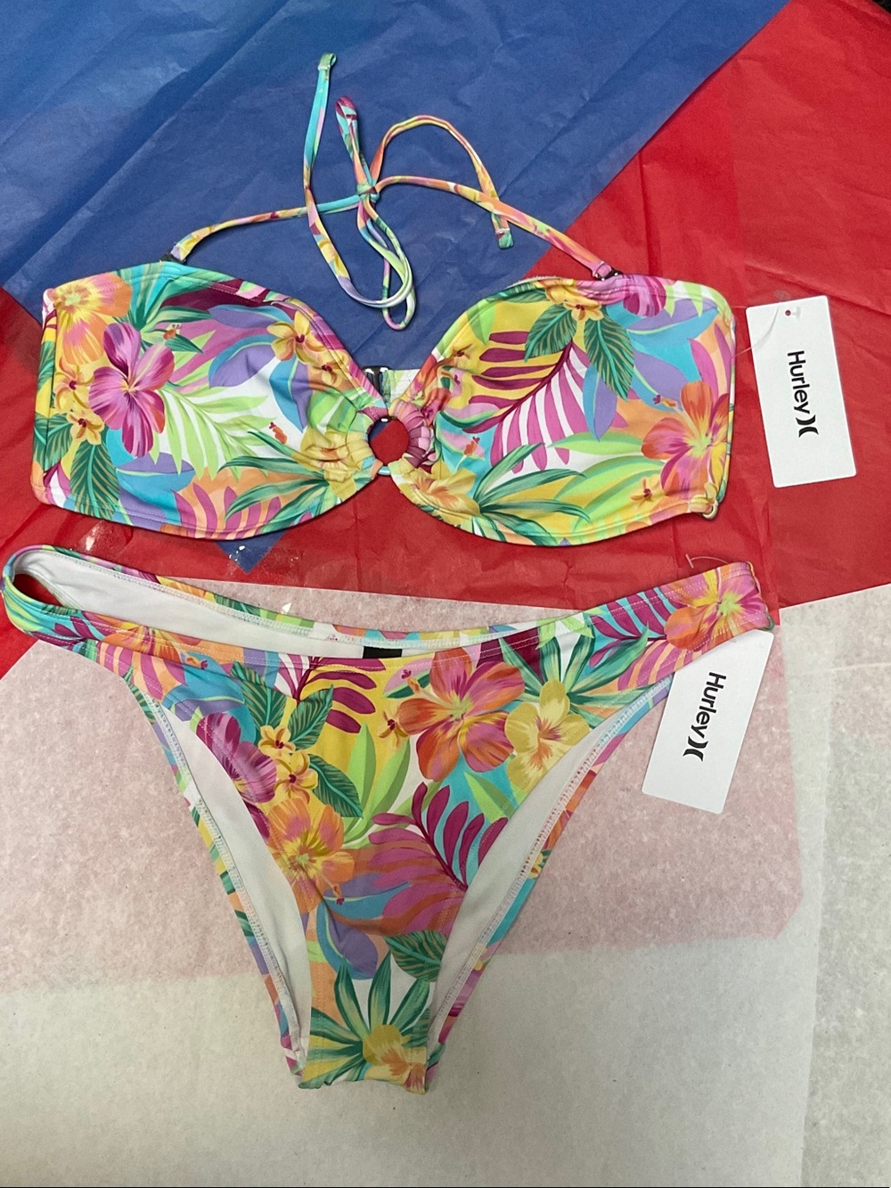 🍄2pcs XL Hurley Neon Tropical Floral Bikini Set - Yellow, Pink, Green, Blue